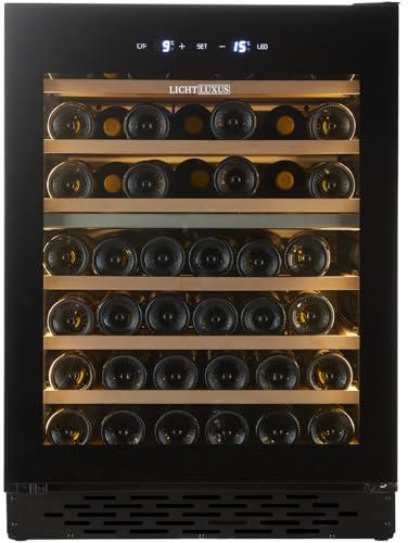 LichtLuxus Weinkühlschrank 2 Zonen für 71 Flaschen – Einbaugerät & Unterbau (60cm Breit) mit Sockellüftung – Weintemperierschrank mit UV-Glastür & Holzablagen – Leise (37dB) für Küche