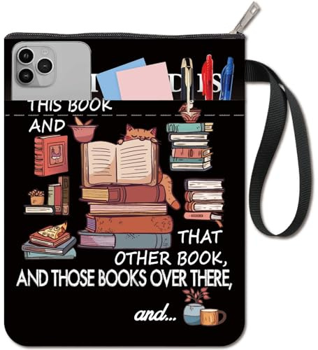 CRASPIRE Fundas para Libros Negras con Patrón de Libro Funda para Libro con Palabras de Gato Protector de Libros de Bolsillo Funda de Tela Lavable con Cremallera Y Bolsillo Adicional para Amantes los