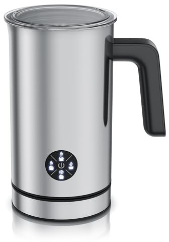 Arendo - Milchaufschäumer elektrisch 4 in 1 – Doppelwandgehäuse – 4 Programme - heiss und kalt aufschäumen – cremiger und fester Schaum – 150-300 ml – Antihaftbeschichtung – Cappuccino Latte Macciat