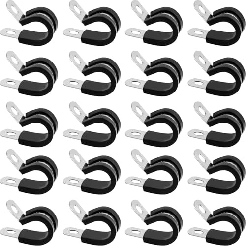 Stainless Steel Rubber Lined P-Clips Assortment, 20pcs 20mm Hose Clamps, Hose Clamps Tube Clamps, Rubber Lined P-Clips Metal Wire Cable Clamps for Cord Wire Hose Tube