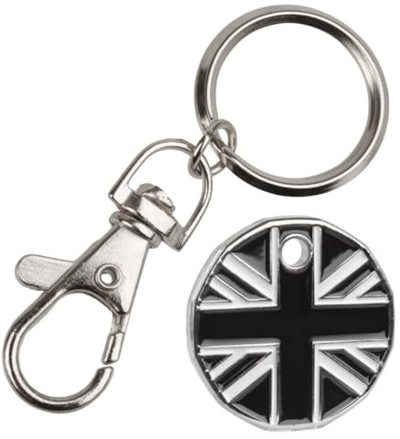 Harts 1 unit New Shape £1 coin Trolley Tokens Keyrings Supermarket Locker (Black Union Jack)