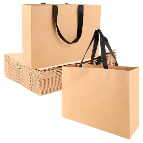 MIVIDE 20 Stück Geschenktüte Groß 27 x 38 x 12 cm, Geschenktaschen mit Henkel, Wiederverwendbare Kraftpapier Tüten für Hochzeit Weihnachten Geschenke