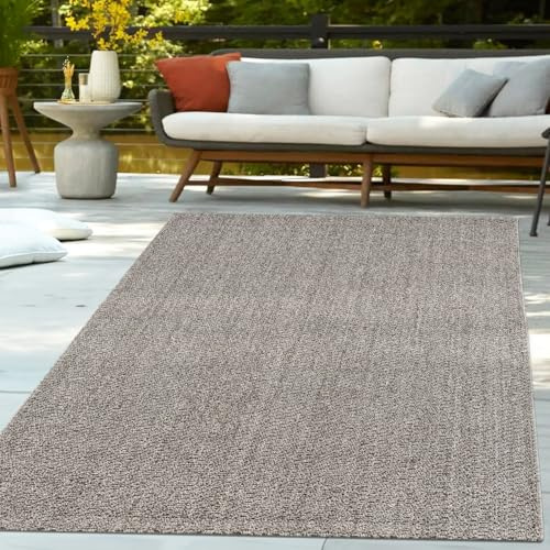 TT Home In- und Outdoor Loop Teppich Modern Robust Wetterfest Für Terrasse Wohnzimmer Küche Einfarbig Naturtöne Weiche Struktur, Größe:200x280 cm