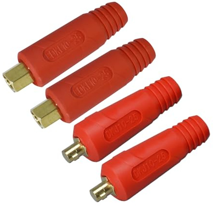RIVERWELD Connettore per pannello di saldatura TIG DKJ10-25 & EDKL10-25 200Amp Dinse Quick Fitting, colore rosso confezione da 4