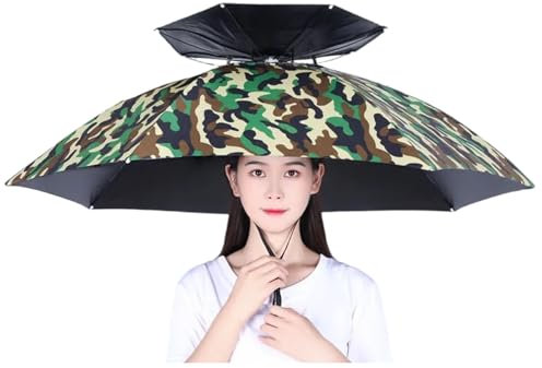 Vllentin Chapeau Parapluie,Chapeau Parapluie Double Couche,Chapeau de Parapluie de Pêche,Chapeau Parapluie Pliant,Casquette Parasols Anti-UV,Portable,pour Pêche,Jardinage,Photographie,Camping