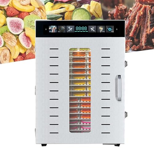forplubossmmp Deshidratadores De Alimentos Eléctricos, Máquina Deshidratadora De Alimentos con Rejilla De Acero Inoxidable 16/20, Máquina Deshidratadora De Carne Seca Comercial para Frutas,16-Layer