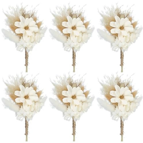 PATIKIL Mini Torkad Blombukett, 6 Stycken Pampasgräs Naturliga Vilda Blommor Med Stam Dekoration Gypsophila Blomma Boho Blommande Växt För Hantverk, Vit
