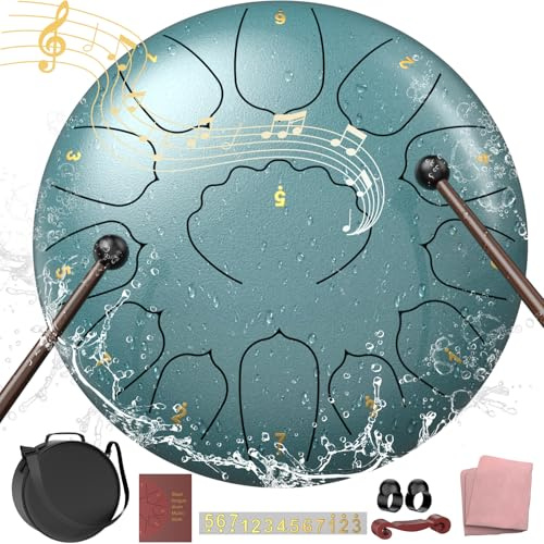 12 Zoll Stahl Zungentrommel – 13 Töne D-Dur Handpan-Trommel für Meditation, Yoga, Garten & Entspannung im Freien – Inklusive Schlägel, Fingerpicks & Tragetasche