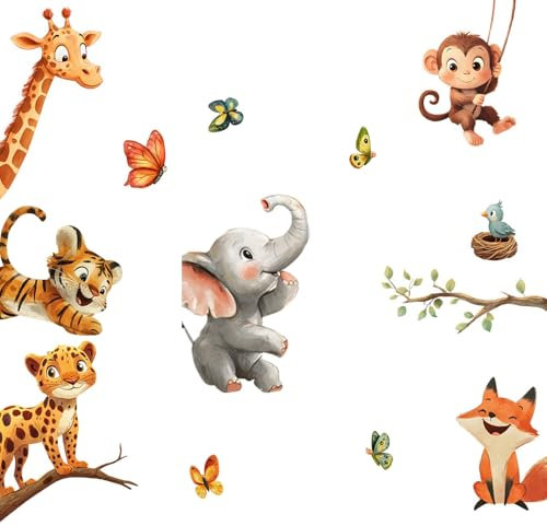 milaosk Adesivi Murali Animali Sticker da Muro Tigre Leopardo Giraffa Elefante Scimmia Volpe Adesivi da Parete Carta da Parati Decorazione Murale Cameretta Bambini Camera da Letto Soggiorno
