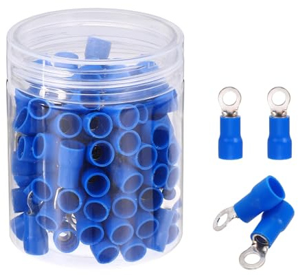 sourcing map 100 terminali ad anello isolati RVS5.5-4 capicorda per batteria da 12-10 AWG, terminali elettrici a crimpare, connettori per cavi industriali, elettrici, blu