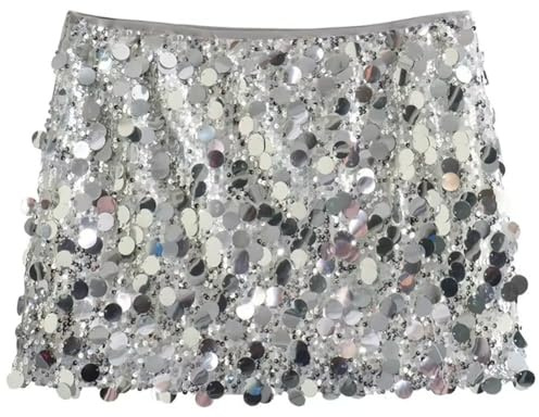 Ericetion Silberner Paillettenrock Für Damen, Hohe Taille, Minirock, Modische Röcke, Enger Kurzer, Glitzernder, Hüftrock, Elegante Pailletten-kurzröcke Für Frauen