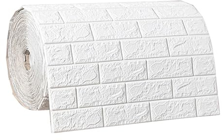 MotiveTech Paneles de Pared de Ladrillo de Imitación, Papel Tapiz de Espuma, de Pared 3D Impermeable con Textura Moderna Decorativa para Salpicaduras, B, Blanco, Individual