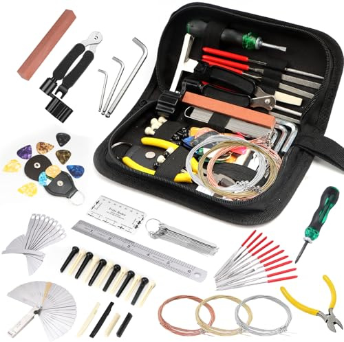 119 Pcs Guitar Maintenance Tool Kit, Guitar Repair Tool Kit with Carry Bag, Guitar Care Cleaning Accessories, for Ukulele Bass Mandolin Banjo, Perfect Gift for Music String Instrument Enthusiast
