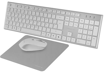 Tacens Zenith, Combo Inalámbrico 3en1 con Tecnología DualLink 2.4 GHz, Teclado Completo Full-Size con SmartKey Copilot AI, Ratón Óptico 3200 dpi, Alfombrilla Nanotextil, Idioma Inglés US, Blanco