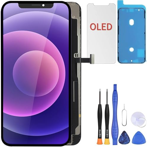 ZOETEC Remplacement d'écran OLED Rigide pour iPhone 12 Pro Max (Pas LCD) 6,7'' Affichage Full HD Écran Tactile COF Numériseur Cadre d'assemblée avec Kits d'outils de réparation, Adhésif étanche