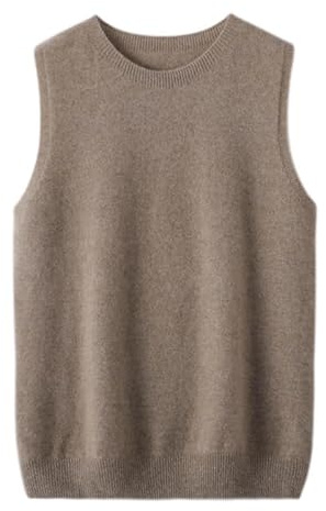 LIUYUYOUGO Women's 100% Merino Wool Sweater Vest Fall Winter First-Line Ready to Wear Seamless Knit Sleeveless Jumper Tank Tops Elegant Crew Neck Pullover Knitwear Gilets Brown L