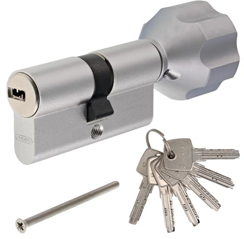 ToniTec Knaufzylinder TEC440 by ABUS Schließzylinder mit EasyTurn großer Knauf silber Zylinderschloss Knauf verschiedenschließend 45/65K mit 6 Schlüssel