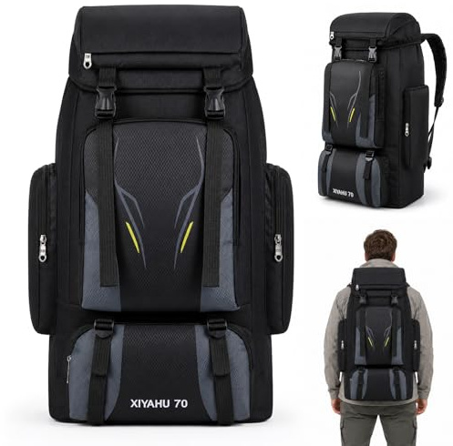 Yaskyly 70L Zaino da Viaggion Zaini da Escursionismo Zainetto Leggero Molle Zaino da Trekking Viaggio di Campeggio Montagna con Parapioggia per Alpinismo Impermeabile Daypack da Arrampicata Uomo Donna