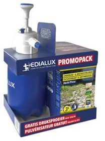 Edialux Désherbant concentré avec pulvérisateur, désherbant total et anti mousse à base d’acide pélargonique, effet rapide visible, pour terrasses et allées, pulvérisateur 2L inclus, 2x 550 ml