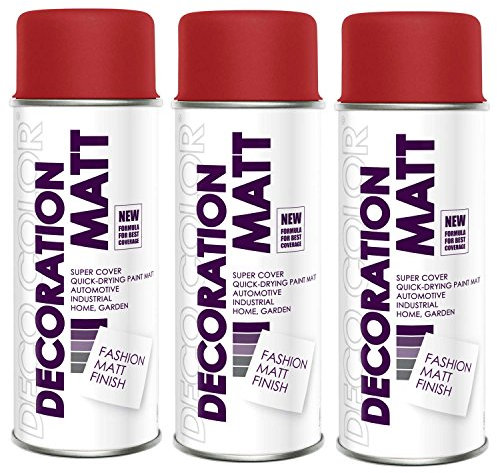Deco Color 3er Sparpack DC Lackspray matt 400ml nach RAL freie Farbauswahl (3 Dosen in feuerrot MATT RAL 3000)
