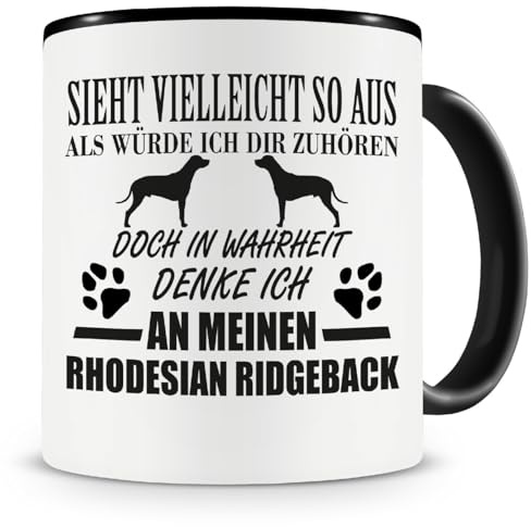 Samunshi® Ich denke an meinen Rhodesian Ridgeback Hunde Tasse Kaffeetasse Teetasse Kaffeepott Kaffeebecher Becher 300ml schwarz