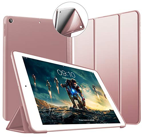 VAGHVEO Hülle für iPad 6. Generation 2018 9,7 Zoll/iPad 5. Generation 2017, Leichtgewicht Ständer Schutzhülle [Auto Schlafen/Wecken] mit Flexibel Weicher TPU Rückseite Cover Leder Hüllen, Roségold