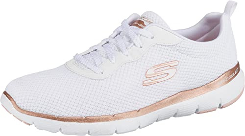 Skechers Mujer Flex Appeal 3.0 First Insight Trainers, White Mesh / Rose Gold Trim, 41 EU