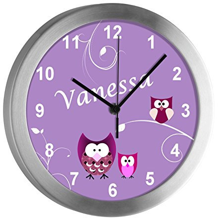 CreaDesign Kinder Funkwanduhr mit (Wunsch) Namen | Kinderzimmer Funkuhr| mit Analog ? Ziffernblatt | geräuscharm | Wanduhr Kind | Motiv Eule