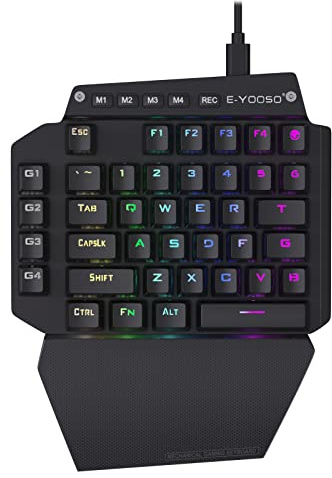 K-700 One Handed Mechanical Gaming Keyboard, RGB Led Backlit, Blue Switches - Clicky, 41 Macro Keys, Detachable Wrist Rest and Type C Cable, Hot Swappable 44 Key