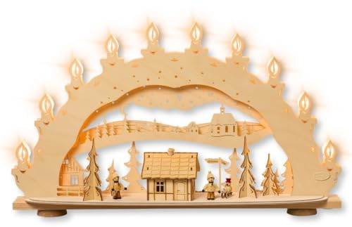 weigla - Schwibbogen original Erzgebirge I LED Lichterbogen Weihnachten I Motiv Winterzauberland I 10 Lampenkerzen + 1 Ersatzlampe I 10 x 23 V, 0,2 W, E10 I beleuchtete Weihnachtsdeko innen