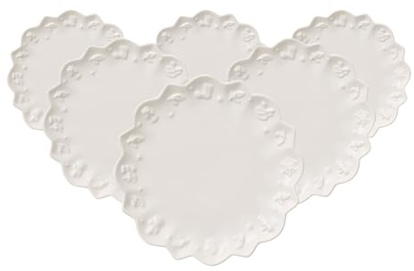 Villeroy & Boch Toy's Delight Royal Classic Untertassen 6er Set, 18,5 cm, Unterteller mit weihnachtlichem Relief für Kaffee-/Teetasse, Premium Porzellan, Weiß