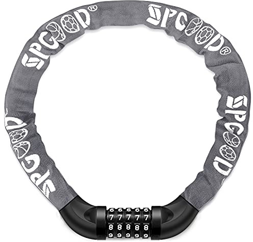 SPGOOD Chaîne Antivol Vélo à Code (14 Couleurs) Cadenas à Vélo avec 5 Chiffres Mot de Passe pour vélo, Moto, Porte, Portail(Gris)