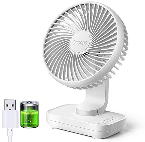 OCOOPA USB Desk Fan, 4000mAh Rechargeable Battery Operated Table, 4 Speeds 5 Inch Mini Portable, Strong Airflow Quiet Operation, Easy to Disassemble Desktop for Office Worker