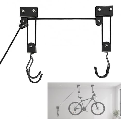 EXLECO Support velo Plafond Max.57 kg Ascenseur de Vélo Universel avec Crochet et Range à Corde Adapté aux Vélos et Yacht