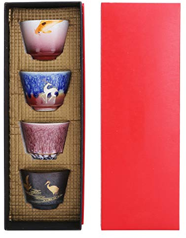 Juego de tazas de té de cerámica de 4 piezas, taza de té de estilo japonés, taza de té de Kung Fu, taza de té retro, utensilios de té para la boda de la oficina en casa