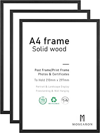 ATOBART A4-Fotorahmen, 21x30cm, Schwarz, 3er-Pack | Zertifikatsrahmen für Wandmontage oder Tischaufsteller, 3er-Set