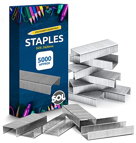 SOL 5000pk Staples 26/6 Standard - Compatible with Standard Staplers - 26/6 Staples - 1pk x 5000pcs