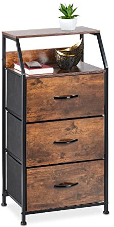 Relaxdays Standregal, 3 Schubladen, 2 Ablagen, Bücher & Deko, braun/schwarz | Regalkommode Industrial, HxBxT: 92x45x30 cm