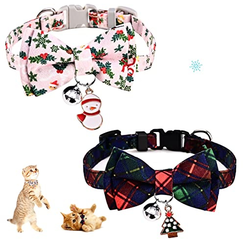Dereine Katzenhalsbänder mit Schleife, Katzenhalsband mit Glöckchen, Katzenhalsbänder mit Glocke und Fliege, Verstellbares, Haustierhalsband für Kätzchen, Welpen