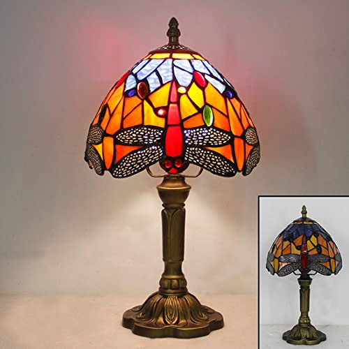 Tischleuchte Vintage Tiffany Glas Lampenschirm 8 Romantisch Antik Retro Libelle Design Tischlampe Schreibtischlampe Weinlese Dekorativer Arbeitslampe Büro Schlafzimmer Lampe Nostalgisch E14 Leselampe
