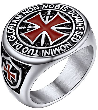 PROSTEEL Herren Edelstahl Kreuzritter Siegelring Tempelritter Statement Ring Größe 67 Biker Rapper Fingerring Modeschumck Accessoire