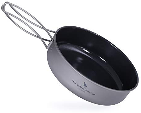Boundless Voyage Titan Bratpfanne Teller Schale mit Klappgriff Camping Picknick Pfanne Grillplatte Geschirr Titan Antihaftpfanne Ti2067C (groß)