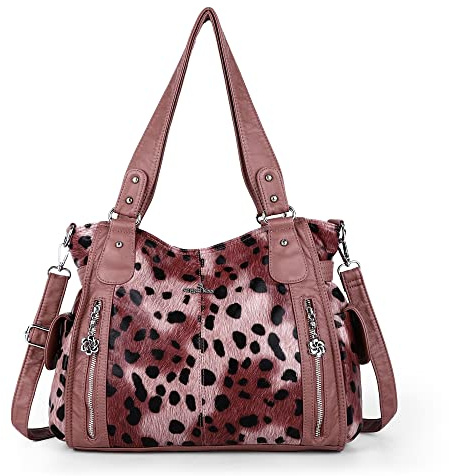 ZOCAI AngelKiss Handtasche Damen Schultertasche Multifunktionale Umhängetaschen Gewaschenes Veganes Leder Wasserdicht mit Reißver Schlusstaschen Reißverschlusstasche