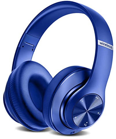 Tuitager 9S Wireless Over-Ear Bluetooth Headphones, 60 Hours Playtime, Hi-Fi Stereo, 6 EQ Modes, Built-in Microphone, Foldable Design, Blue