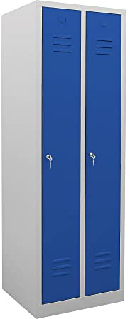 STIER Garderobenspind 2 Abteile, Maße 1800 x 590 x 500 mm, enzianblau, abschließbar, inkl. Zubehör wie Kleiderstange und Fachboden, mit Lüftungsschlitzen, abschließbar