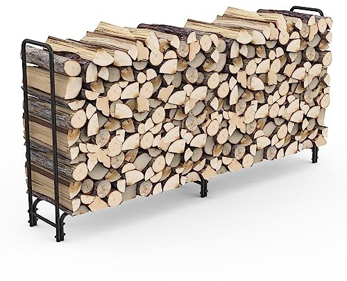 onlyfire Brennholzregal Außen, 243,8 x 34,3 x 122,4 cm, Kaminholzhalter Holzregal für Innen Außen, Kaminholzunterstand für Veranda Garten Terrasse Hof, Kaminholzlager, Firewood Rack, Stahl, Schwarz