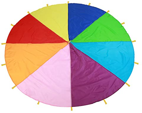 Fafeicy Regenbogen-Fallschirm, Riesiger Bunter Kinderspiel-Fallschirm mit 16 Griffen, Indoor- und Outdoor-Spiele und Übungsspielzeug, Fallschirme (3,6 Meter)