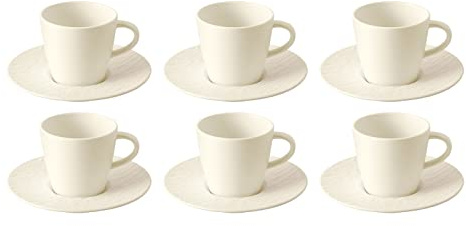 Villeroy & Boch Manufacture Rock Blanc Kaffeetassen mit Untertassen, 6er Set, 150 ml, Hochwertiges Geschirr in Schiefer-Optik, Premium Porzellan, Spülmaschinen- / Mikrowellengeeignet, Weiß