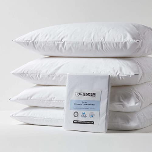 HOMESCAPES Juego de 4 fundas de almohada impermeables, hipoalergénicas, antiácaros, lavables, 48 x 74 cm, certificado Oeko-Tex, suaves y transpirables con cierre de cremallera
