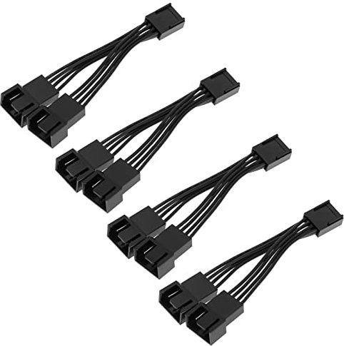 4PCS 1 to 2 Way 4 Pin PWM Fan Splitter Cable 12V Computer PC Case Fan Converter Cable 5cm Cable Length Computer Accessories Black
